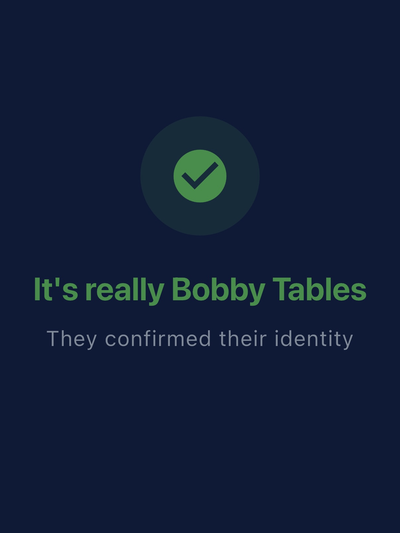 Identity confirmed screen showing verified result