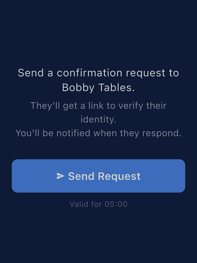 LastID challenge screen showing Send Request button